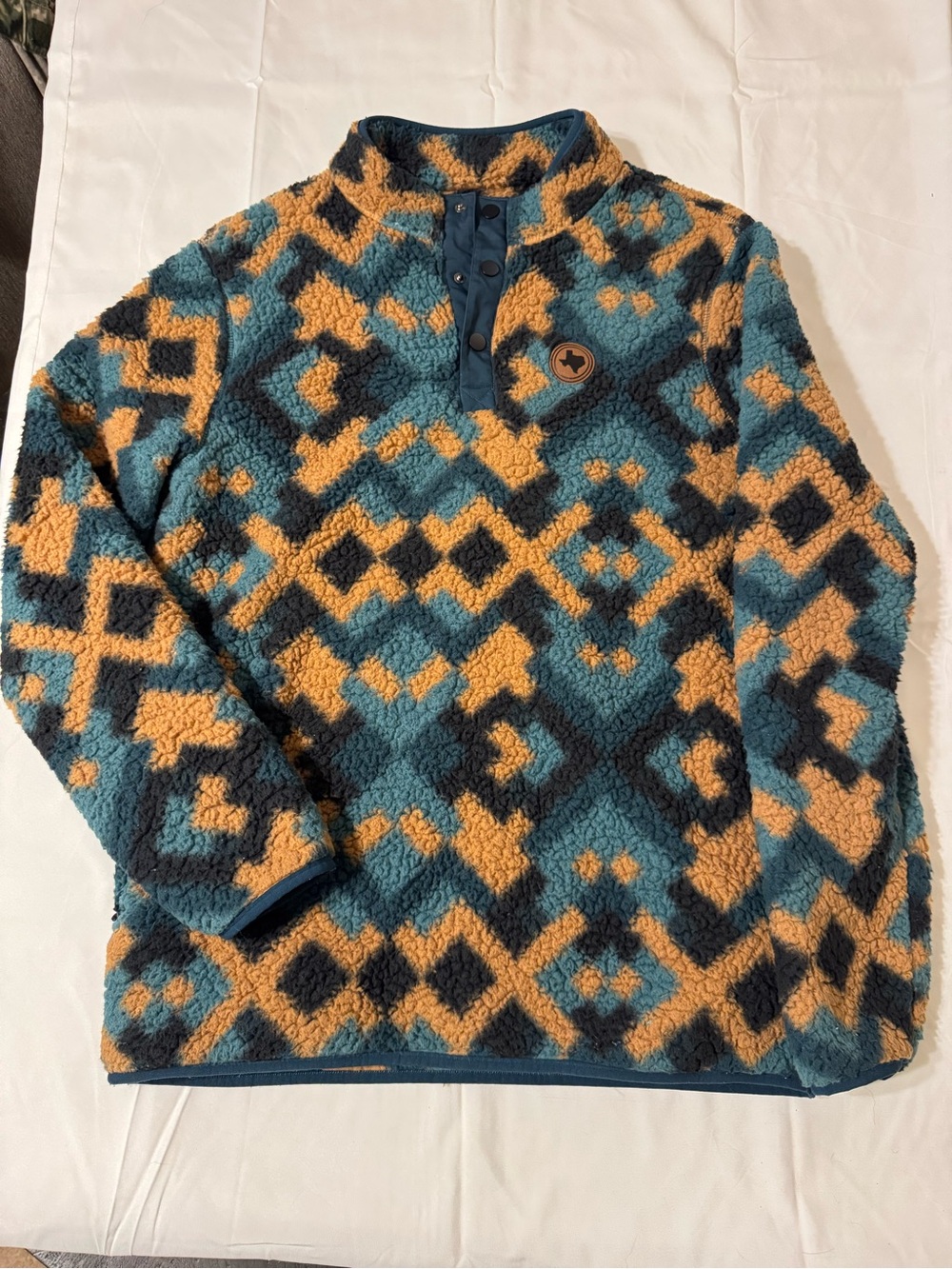 Home Free Sherpa Pullover - Teal, Mustard & Black Medium